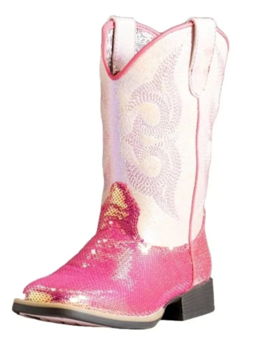 Twister Krissy Sequin Cowgirl Boots Pink Sparkle Square Toe Youth Size 1 NWOT